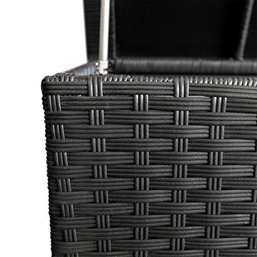 Gartenbox Aufbewahrungsbox Gartentruhe Auflagenbox Kissenbox Aufbewahrungskiste Kissentruhe - mit Hubautomatik, 134x56x65cm, Poly Rattan, Rollbar, Schwarz – Bild 6