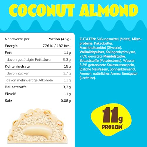 ahead Protein Riegel | Coconut Almond | 14x 45g Extra softer Protein Riegel mit cremigem Kern | Low Carb Eiweißriegel ohne Zuckerzusatz & ohne Palmöl thumbnail 2