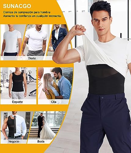 SUNACGO - Camiseta Interior Deportiva para Hombre Body Faja Moldeador de Compresión Camisa de Reductora para el Cuerpo Control de Abdomen