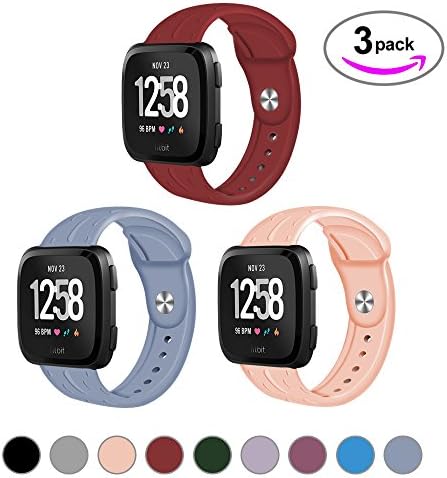 CUZOW Fitbit Versa bands for Women Men, Soft silicone Sport Strap Replacement Bracelet Wristband for Fitbit Versa Fitness Smartwatch (Pink+Deep Red+Light Blue)