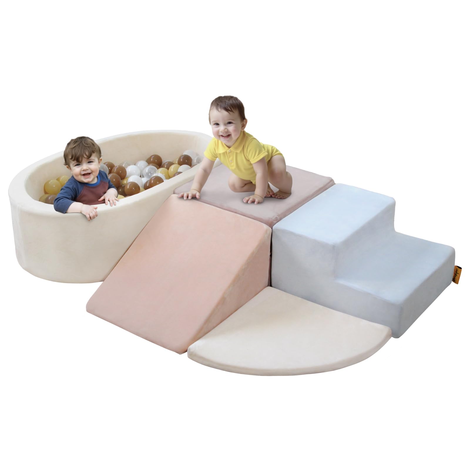 BanaSuper Kids Soft Play Set, Baby Foam Ball Pit, Foam Climbing Blocks with Ball Pool(Balls not Included), Toddlers Soft Play Equipment & Playground, Montessori Toy for Gross Motor Skills, Blue Pink