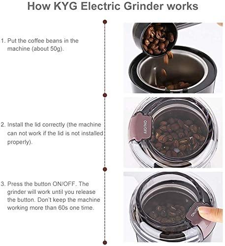 KYG Kaffeemühle 300W Elektrische Kaffeemühle Kaffeebohnen Nüsse Gewürze Getreide Mühle mit Edelstahlmesser 50g… – Bild 7