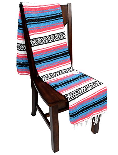 Open Road Goods Teal and Coral Mexican Blanket - Authentic Mexican Falsa Serape - Great Yoga Blanket, Beach Blanket, Picnic Blanket, or Mexican Style Home Throw! Handwoven