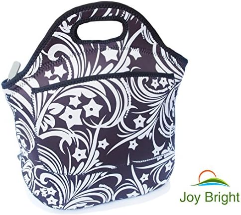 Neoprene lunch bag with pocket – Best Lunch Tote With Heavy Duty Zipper – Reusable Easy To Clean – Keeps Food Fresh – Eco-friendly Cooler Bag (Black and White)