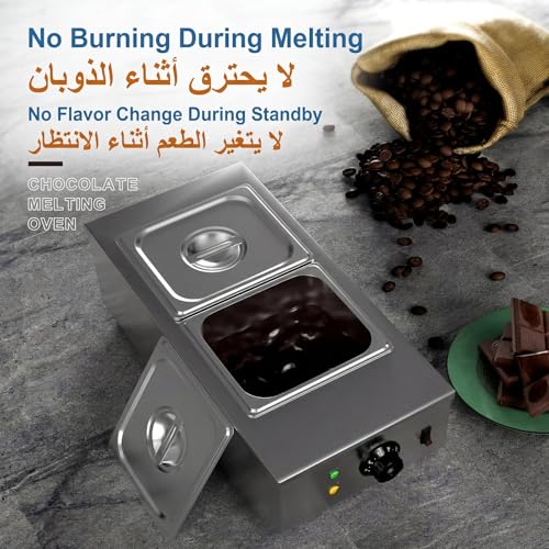 ALISMAEEL 2-Tanks Chocolate Melting Machine Chocolate Tempering Pot 800W Electric Chocolate Heater Fondue with Automatic Constant Temperaturel for Chocolate Milk Coffee Syrup Cheese Sauce