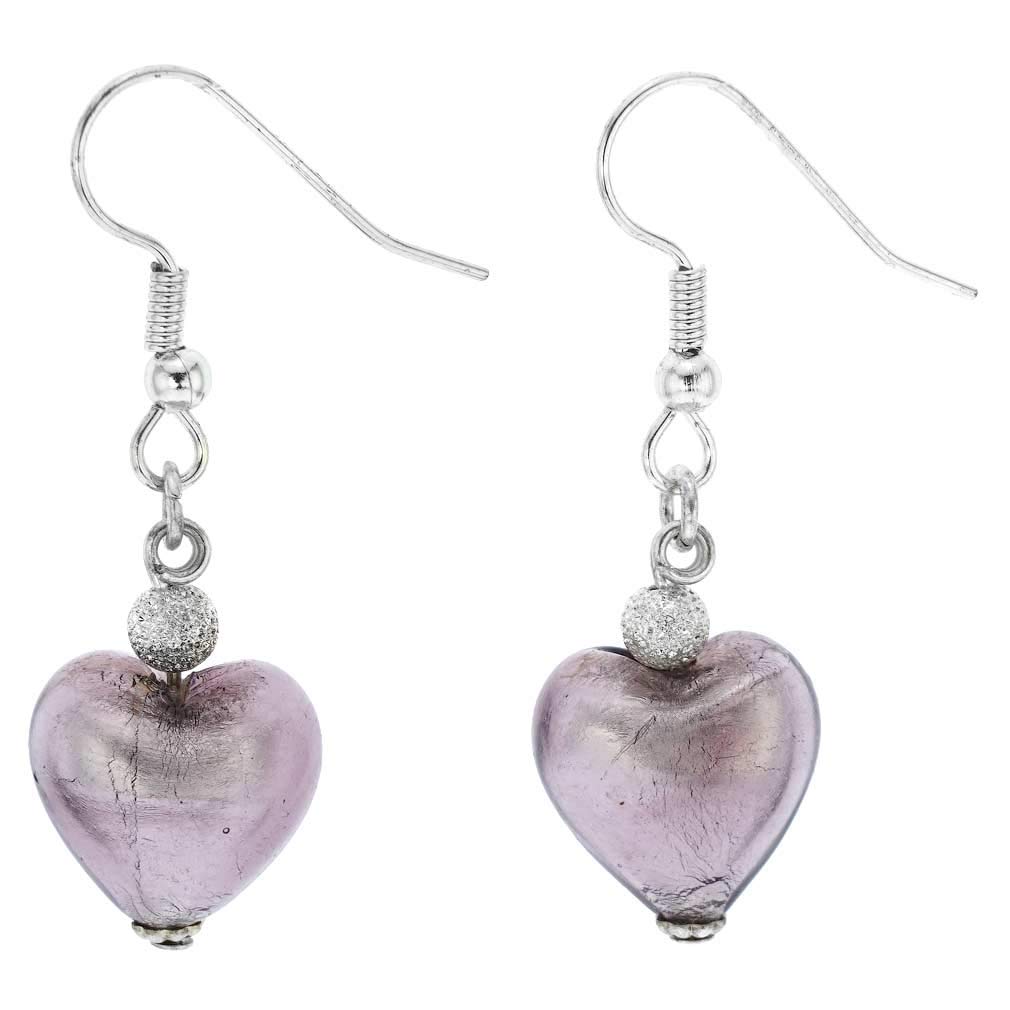 Glass Of Venice Murano Glass Heart Earrings - Light Purple