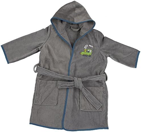Velour Embroidered Kids Bath Robe,Extremely Soft and Absorbent,Lovely Train Design (Small)