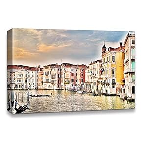Canvas Wall Art Beautiful Landscape Grand Canal, Venice, Italy Painting Artwork for Home Prints Framed - 12x18 inches