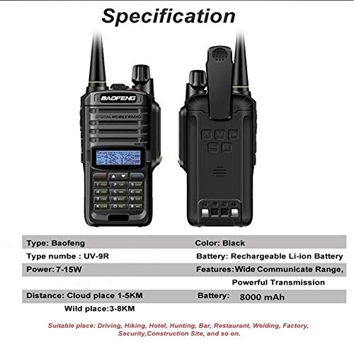 Heitaisi Original Earpieces UV-9R Plus Walkie Talkie 8W Power IP67 Waterproof CB Radio VHF UHF Dual Band Handheld Two Way Radio 10 km Range FM Portable Digital Transceiver - Thumbnail 4