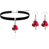 Peraca Cris Red Heart Charm Necklace Earrings Set Queen Hearts Earrings Heart Sword Necklace Black Choker Queen Hearts Vampire Costume