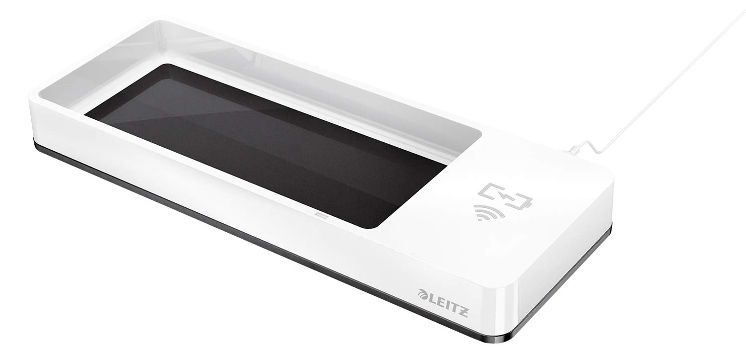 Leitz 53651095 Desk Organiser with Qi Wireless Induction Phone Charger, Wow Range, White/Black