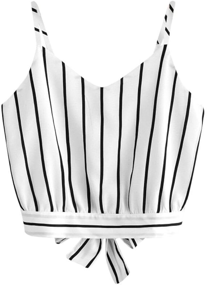 LEKODE Women Striped Camisole Self Tie Fashion V-Neck Vest