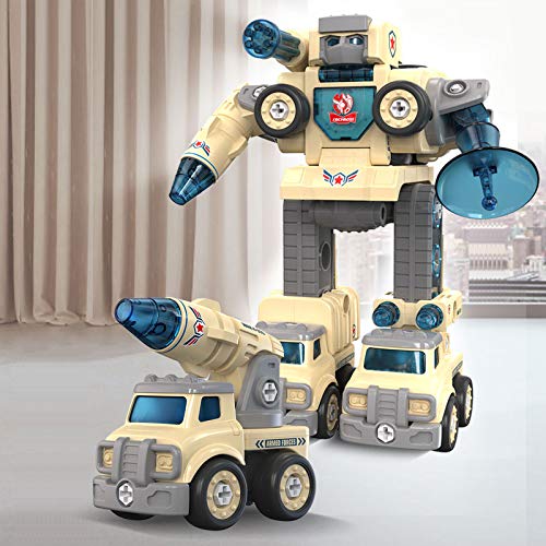 Car Toys Take Apart Robot with DIY 5 in 1 Peace Defender Military,Special Vehicles Transform into Robot,STEM Disassemble Mecha,Great Gift for Kids, Boys & Girls