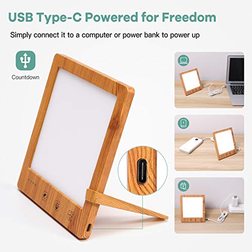 SAD Light Therapy Lamp 10000 Lux, Wood Grain Daylight Lamp Helps Combat Seasonal Affective Disorder, Portable Home Office Natural Sunlight Energy Lamp with Timer Function Touch Control UV-Free