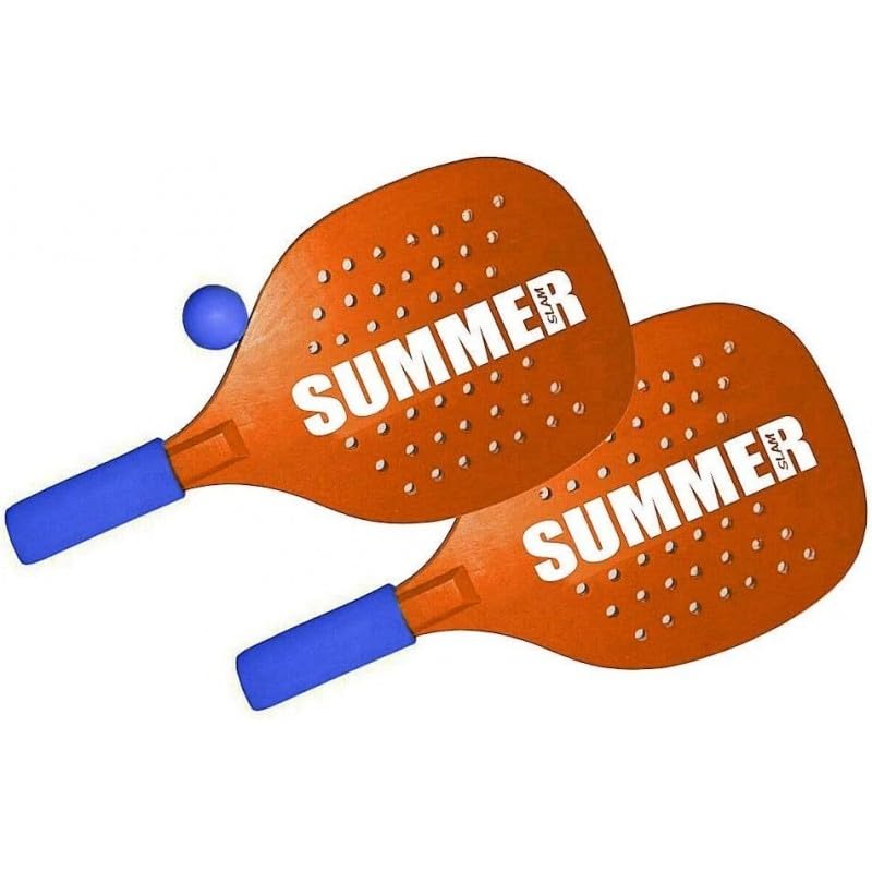 Pair of Summer Padel Beach Tennis Rackets with Soft Ball Set Wooden Rackets Sea, Beach and Garden, Beach Rackets