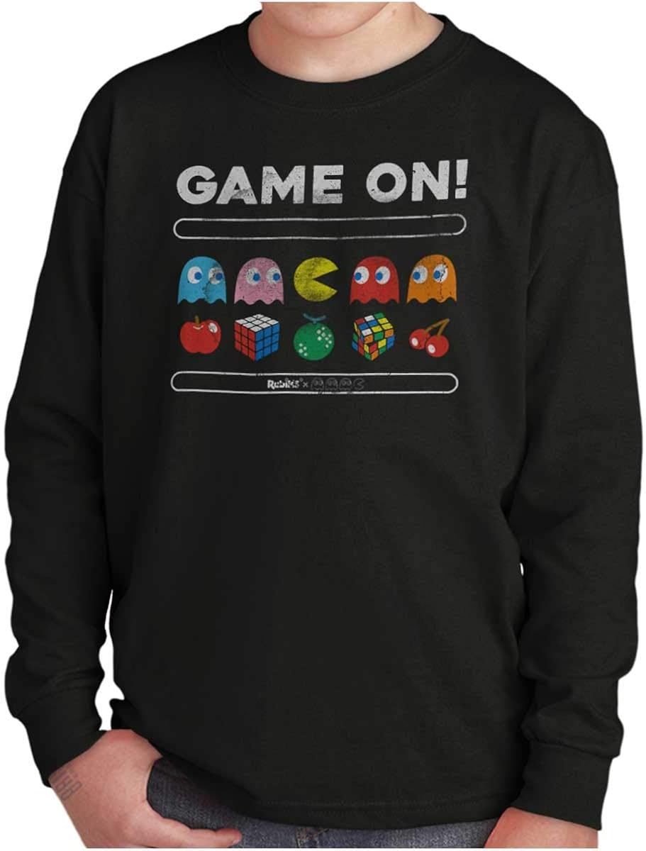 Amazon.com: Game On Vintage Rubiks Cube 80s Pacman Long Sleeve Tee Boy Girl: Clothing