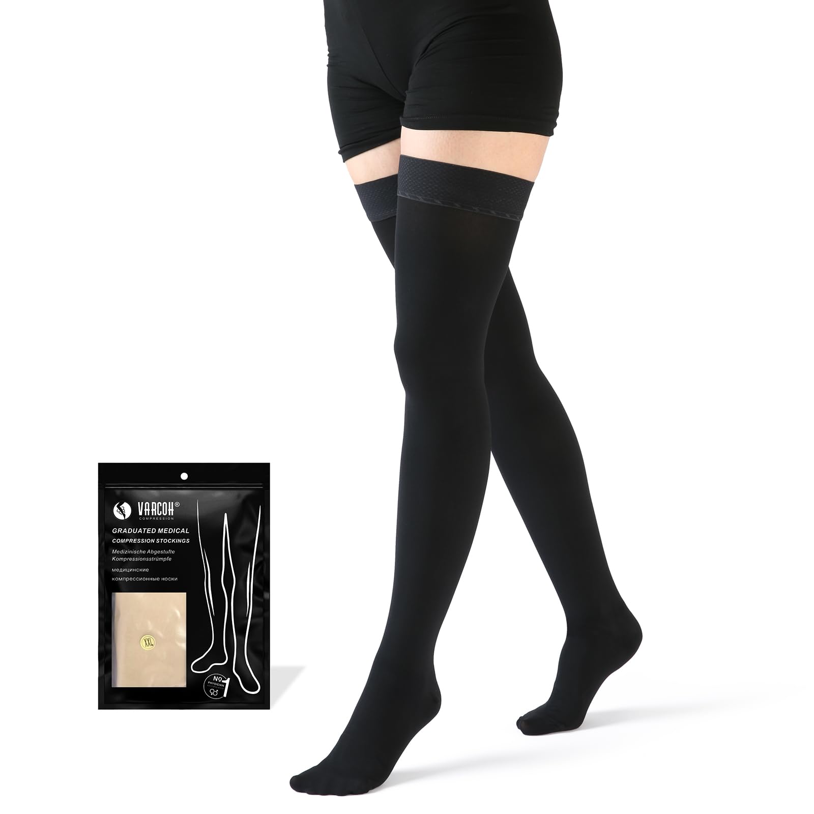 VARCOH Compression Socks for Women Thigh High, Compression Stockings Good for DVT, Pregnancy, Varicose Veins,Edema (M,Black)