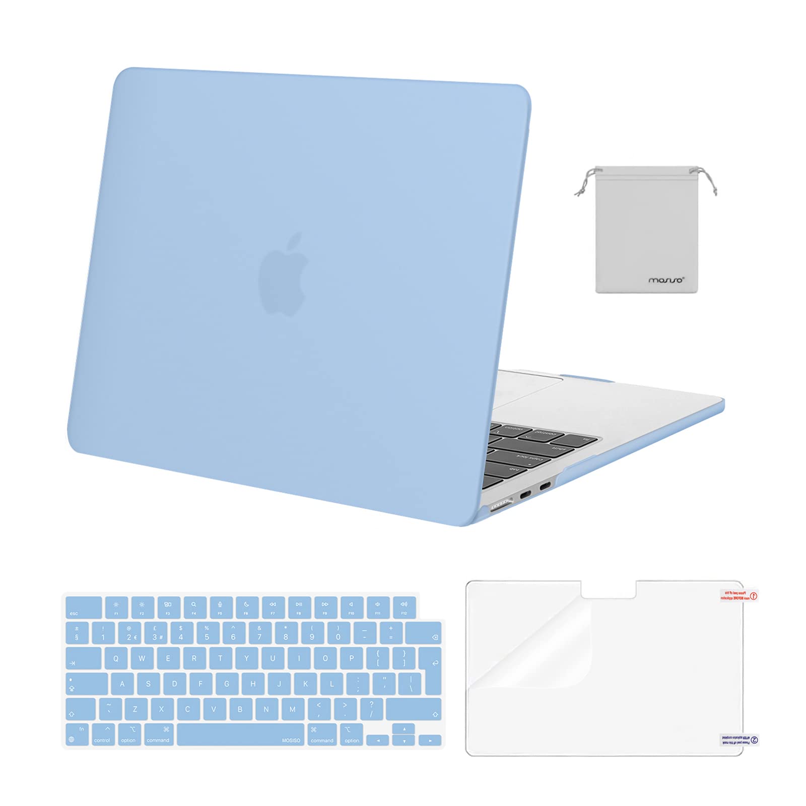 MOSISO Compatible with MacBook Air 13 inch Case M5 M4 M3 M2 2026-2022 A3449 A3240 A3113 A2681, Hard Shell Cover for MacBook Air 13.6 inch Display &KeyboardSkin&ScreenFilm&Pouch, Air Blue