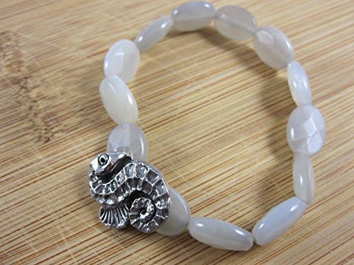 Grey Moonstone and Premium Pewter Seahorse Charm, Small/Medium Size