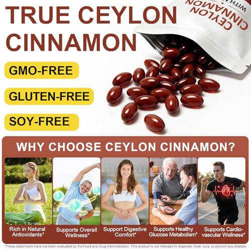 Ceylon Cinnamon Softgels with MCT Oil – Premium Botanical Bark Extract for Daily Wellness Support – High Absorption Formula – Non-GMO, Gluten-Free & Soy-Free – 120 Softgels