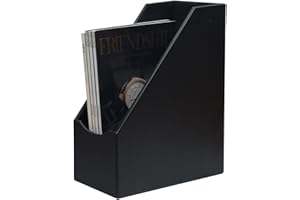 UnionBasic Magazine File Holder, Leatherette Desktop Document Organizer, Home Office Paper Holder File Storage Literature Sorter, Black
