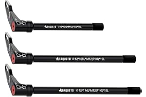 GRQUSTO 1.0mm Thread Pitch Front Rear Quick Release Thru Axles for Bicyle Suspension Forks Rigid Forks and Bike Rear Frame, Free Rotating Handle Road Mountain Bike Axle: 12mm x 124mm to 174mm Includes 3 Size