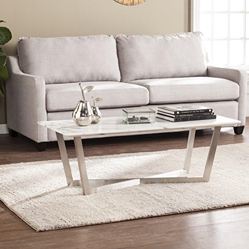Walkham Soft Ivory and Gray Faux Marble Cocktail Table with X-Frame