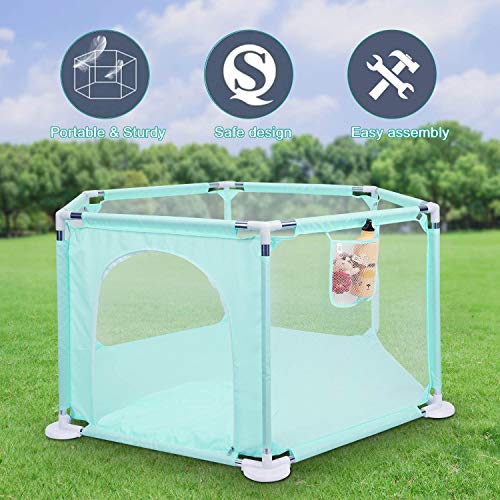 Playpen for Baby, Johgee Kids 6-Panel Portable Baby Playpen, Indoors or Outdoors Child Playpen Fence with Playmat& Carry Case & Breathable Mesh for Babies Toddler Newborn Infant (Pink Hexagon)