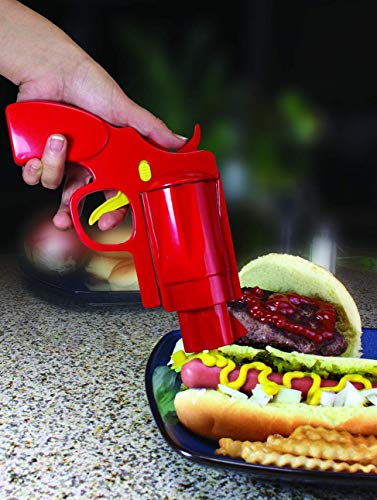 Novelty Condiment Shooter Dispenser - Plastic Ketchup Mustard BBQ Hot Sauce Container Squeeze Gun Shaped Bottle Funny - Thumbnail 2