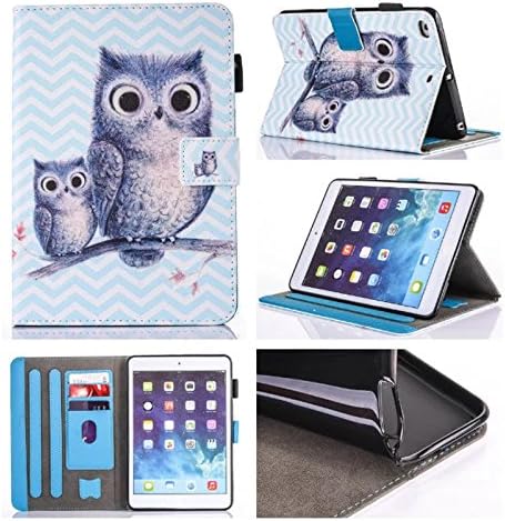 iPad Mini 1/2/3/4 Case Stand Case Perfect Smart Auto Wake/Sleep [Magnet Closure] REASUN Colorful Cover Flip Folio Cards Slots Wallet Case For iPad Mini 1/2/3/4 (Owls)