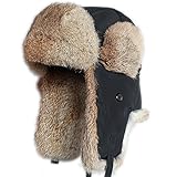 Winter Trapper Fur Hat For Men Natural Rabbit Fur Trim Hunting Russian Cap FURTALK Designed