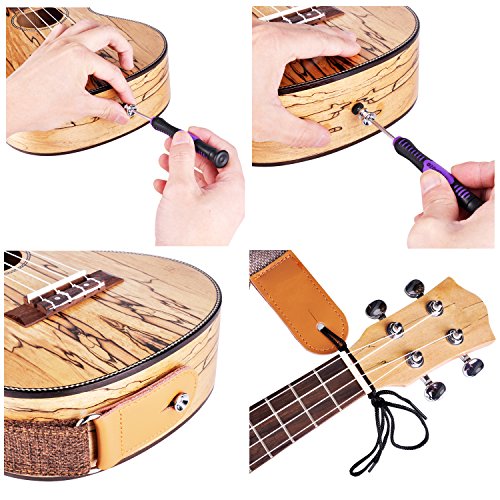 Rinastore Ukulele Strap Country Style Soft Cotton Linen & Genuine Leather Shoulder Strap for