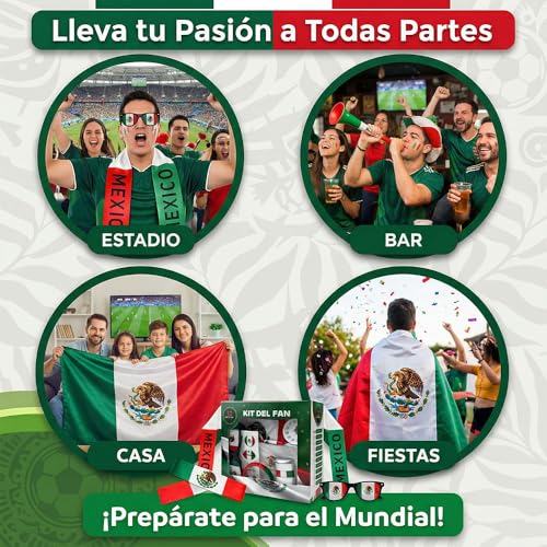 2026 Kit Fiesta Futbol Mundial 12PCS - Bastones Inflables, Bocina De Aire, Gafas De Sol Temáticas, Pintura Facial, Bufanda, Pulsera, Poster De Quiniela Mundial 2026, México, Para Reuniones, Bares