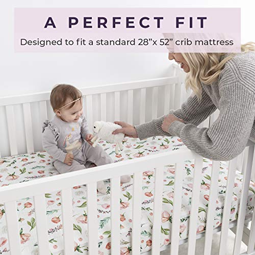 Pobibaby - 2 Pack Premium Fitted Baby Girl Crib Sheets for Standard Crib Mattress - Ultra-Soft Cotton Blend, Safe and Snug, and Stylish Floral Crib Sheet (Allure)