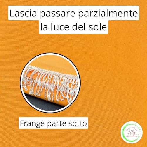 Striped Awning for Outdoor Balcony and Terrace | with Rings and Hooks, Durable and Washable, 100% Water-Repellent Polyester with Fringes, Ochre Yellow, 145 x 250 cm