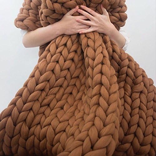 100% Merino Wool Bulky Knit Blanket Chunky Arm Knitting Giant Yarn Throw Queen King Bedspread Used in Bed Sofa Plane Home Decor Gift 47"x59"