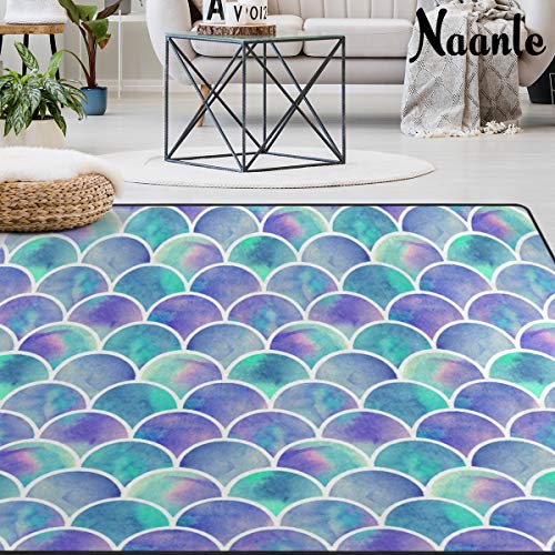 Naanle-Watercolor-Rainbow-Mermaid-Scale-Non-Slip-Area-Rug-for-Living-Dinning-Room-Bedroom-Kitchen-4-x-648-x-72-inches-Colorful-Nursery-Rug-Floor-Carpet-Yoga-Mat Naanle Watercolor Rainbow Mermaid Scale Non Slip Area Rug for Living Dinning Room Bedroom Kitchen, 4' x 6'(48 x 72 inches), Colorful Nursery Rug Floor Carpet Yoga Mat