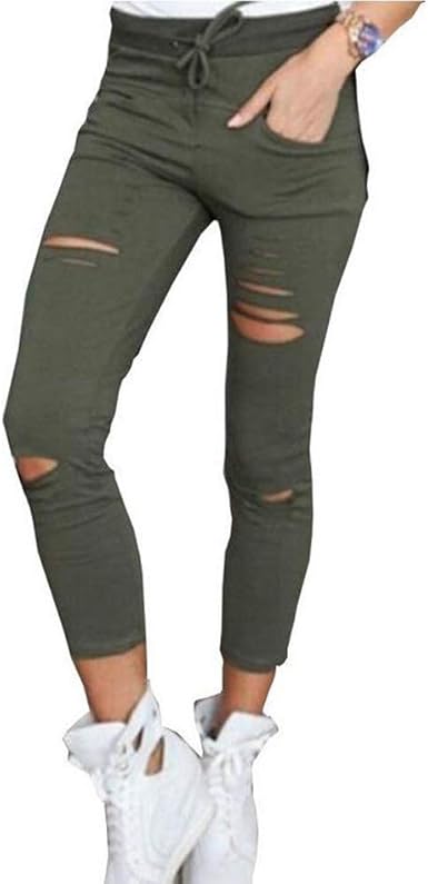 army green ripped jeans