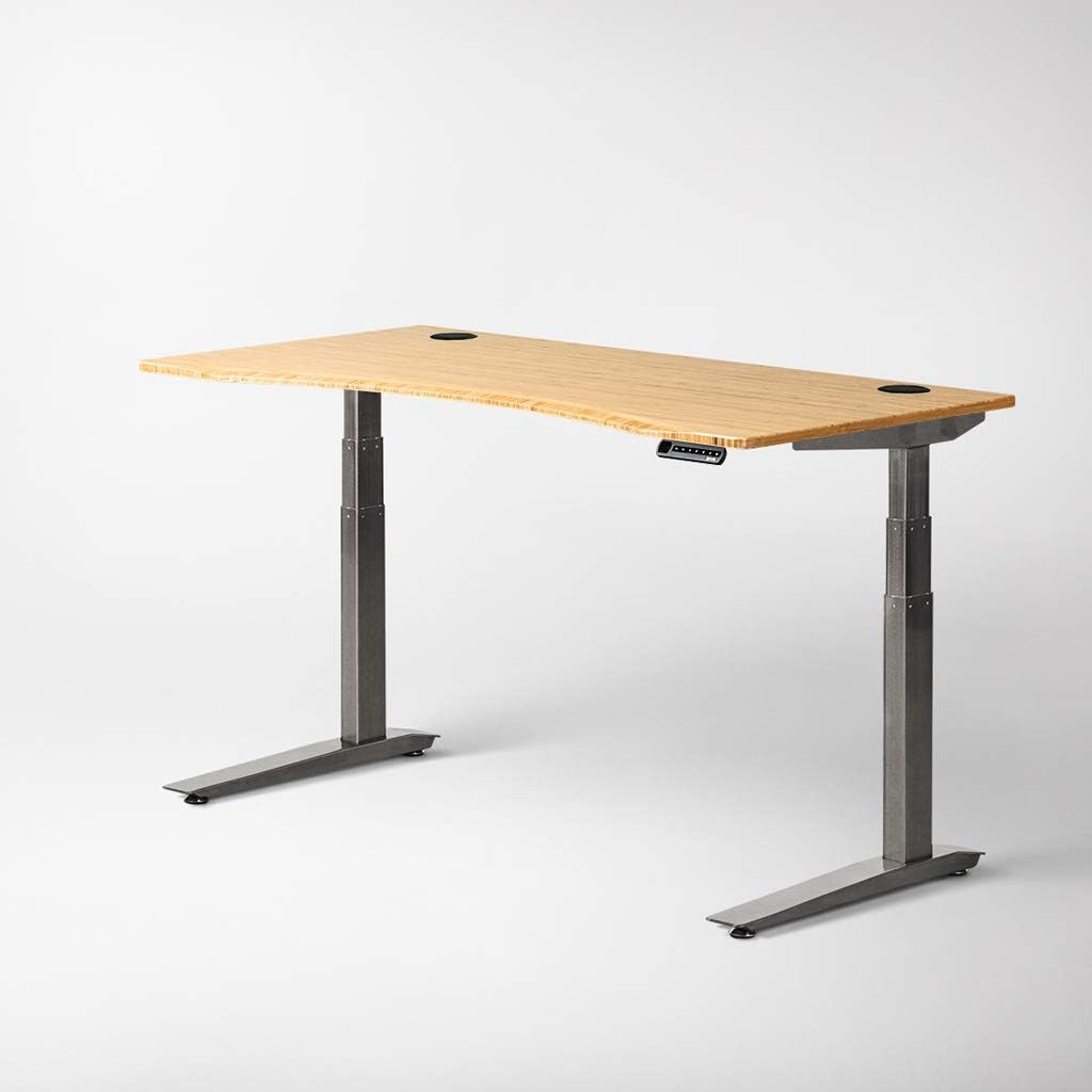 Jarvis Standing Desk Bamboo Top - Electric Adjustable Height Sit Stand Desk - 3-Stage Extended Range Frame with Memory Preset Handset Controller by Fully (Alloy, 120 x 80 cm Contour)