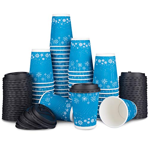 Coffee Cups with Lids 12 oz - Extra Thick Insulated Cups - Eco-Friendly and Recyclable - To Go Cups for Hot and Cold Liquids with Leak-Proof Lids and Corrugated - 50 Sets - Thumbnail 5
