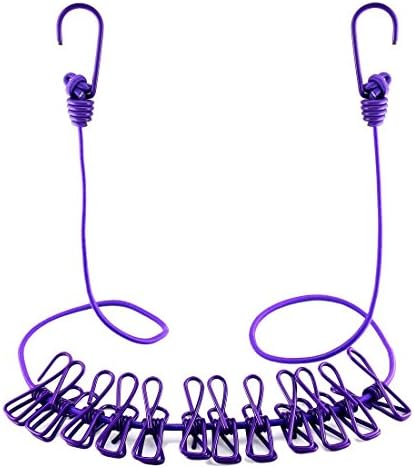 Doshop Portable Clothesline Washing Line with 12 Windproof Pegs, Perfect for Camping Hiking Beach Trips & Home Use,Purple (Purple)