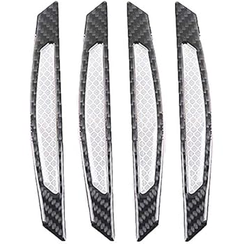 ZYTC 4pcs 3D Super White Reflective Stickers Black Real Carbon Fiber Strips Car Side Door Edge Bumper Anti-Scratch Protection Guards Trim Stickers Universal