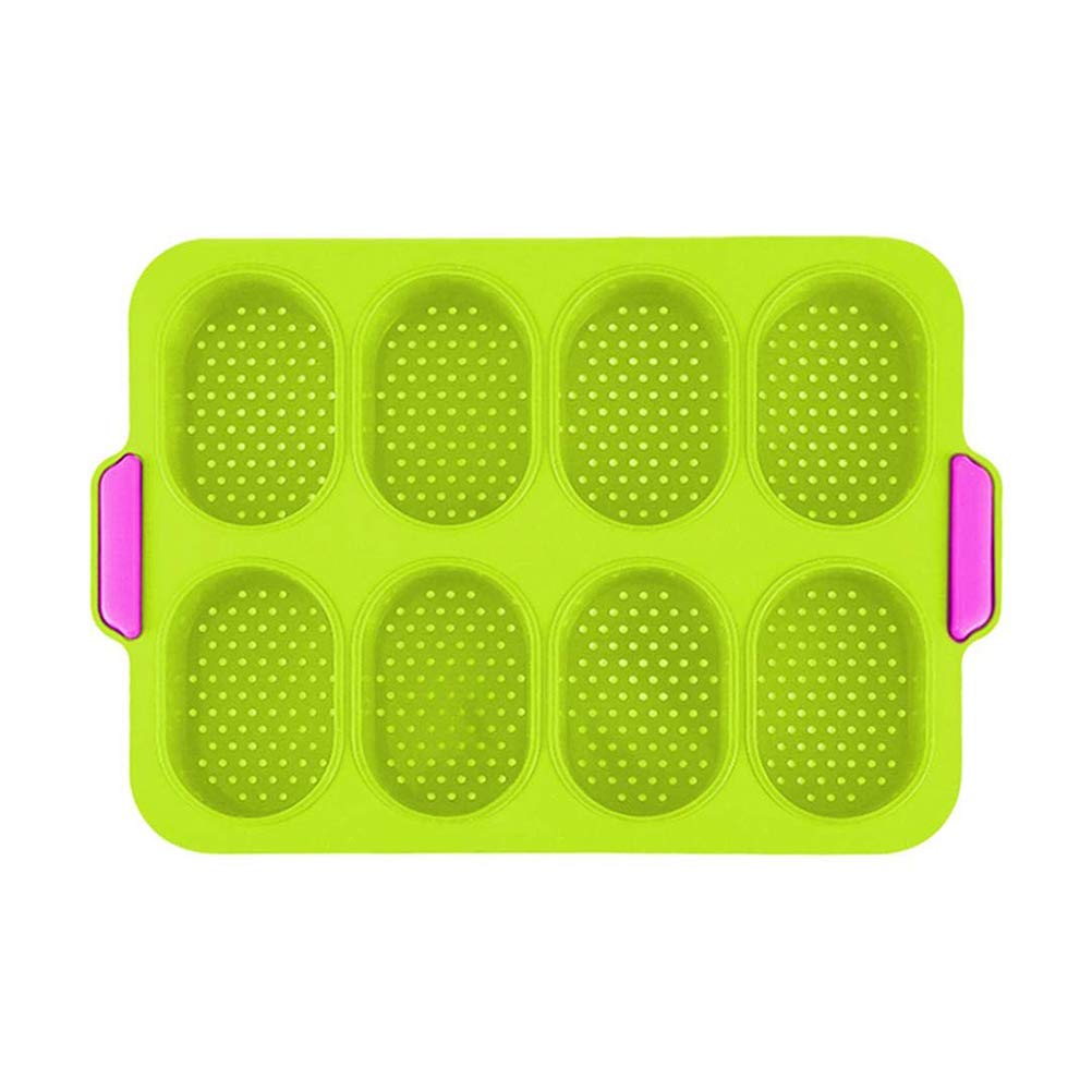 Mini Pan, Nonstick Silicone Perforated French Bread Crisping Loaf Mold for Hot Dog Bread Roll Sandwich (Green)
