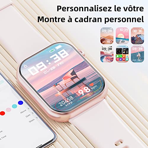 Montre Connectée Homme Femme avec Appels Bluetooth,1.85\'\' Sports Smartwatch Moniteur de Sommeil/Fréquence Cardiaque Tension Artérielle,IP68 étanche Montre Intelligente Connecté pour Android iOS