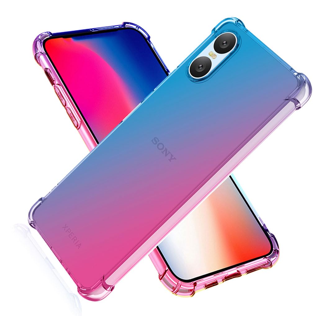 SEAHAI Case for Sony Xperia 10 VI, Gradient Color Ultra-Slim Crystal Transparent Cover Clear Back [Anti-Yellow] Soft TPU Silicone Shockproof Bumper Cover, Blue/Pink