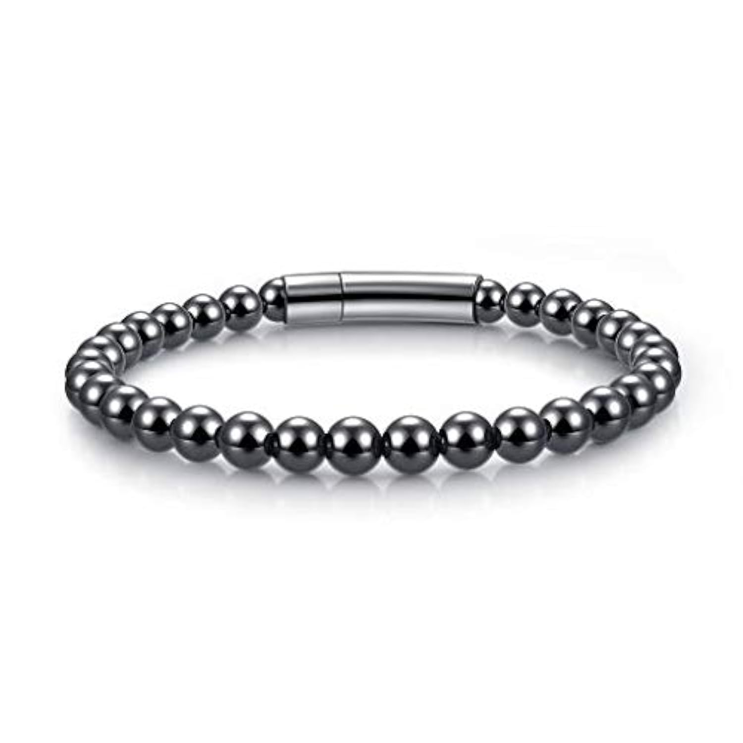 PiercingJak Hematite Bracelet for Men 6mm Round Ball Bead Magnet Stone Bracelet Magnet Hematite Beaded Bangle Bracelet Hematite Jewelry for Men