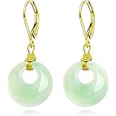 SWBRJ Natural Jade Circle Drop Earrings,14K Yellow Gold Plated Round Good safety buckle Stone Gemstone Dangle Drop Earrings for Women