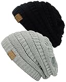 C.C Trendy Warm Chunky Soft Stretch Cable Knit Beanie Skully, 2 Pack Black/Natural Gray