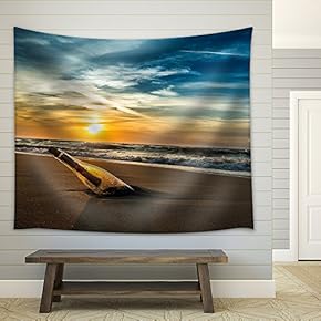 Message in a Bottle on a Sea Shore - Fabric Wall Tapestry Home Decor - 51x60 inches