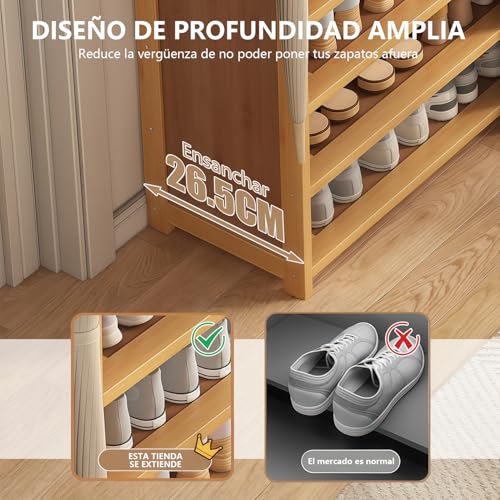 Zapatera Organizador, 6 Niveles 30 Pares de Armario de Almacenamiento de Zapatos, Zapatero con Cortinas, Zapatero de Bambú para Entrada, Vestíbulo y Pasillo